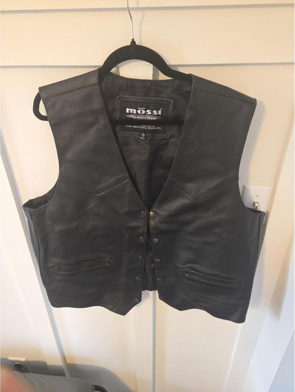 Mossi Motorsports Apparel Black Leather Biker Vest Size XL